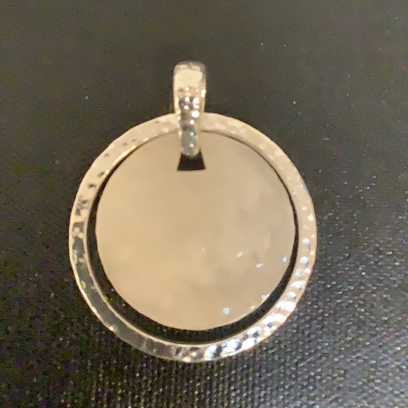 Silver Tone & White Disc Necklace Pendant - Picture 2 of 3